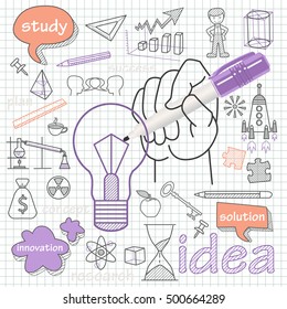 Vector doodle set of icons symbol idea