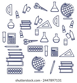 Vector doodle set of illustrations on the theme of school supplies.