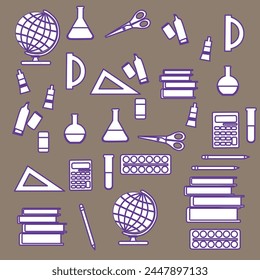 Vector doodle set of illustrations on the theme of school supplies.