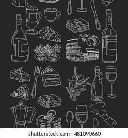 Vector doodle set for italian menu. Food Travel Cuisine Restaraunt Journey