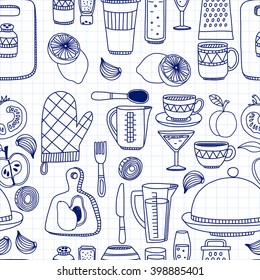 Vector doodle set of kitchenware items