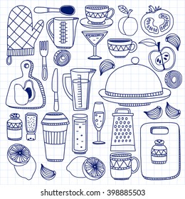 Vector doodle set of kitchenware items