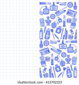 Vector doodle set of perfume and cosmetics