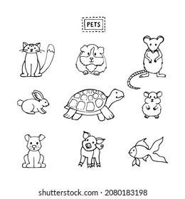 Vector doodle set. Pets isolated on write background.