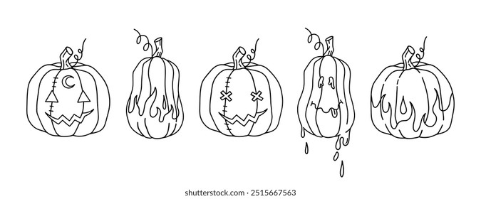 Vector doodle set of Pumpkins in Y2K style