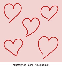 Un doodle vectorial de corazones rojos para el Día de San Valentín, boda, citas en un fondo rosado. Elemento de diseño para postales, papel pintado, papel de embalaje, papel impreso, textil, embalaje.