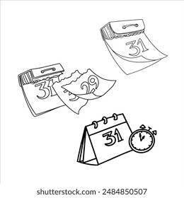 vector doodle set of a tear-off wall calendar, The last page of the calendar. December 31st