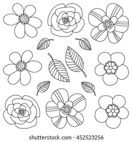Vector doodle set with tropical plants