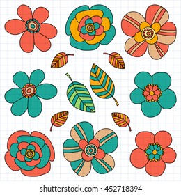 Vector doodle set with tropical plants