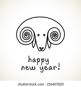Vector doodle sheep. Happy new year 2015! Cute hand drawn childish invitation, greeting card. Holiday linear illustration for print, web