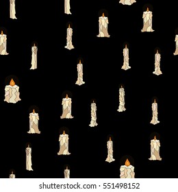 vector doodle shining in darkness burning candles seamless pattern