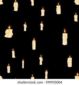 vector doodle shining in darkness burning candles seamless pattern