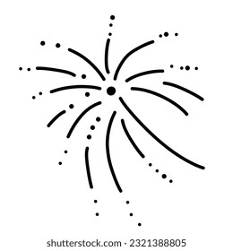 Vector doodle simple fireworks illustration isolated on white in doodle comic scribble sketch style. Holiday sparkling burst party in the sky.