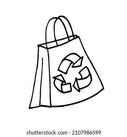 Vector doodle Single Sketch Paper Bag for Grocery Shopping. Recycle bag