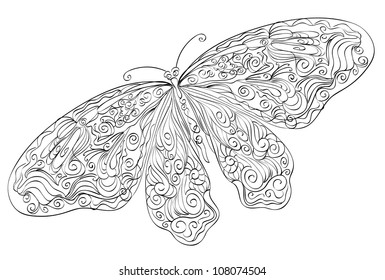 Vector doodle sketch floral butterfly