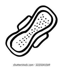 Vector Doodle Sketch Hygiene Pad for Women. Sanitary Towel on Isolated White Background.