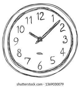 Vector Doodle Sketch Illustration - Wall clock on White Background