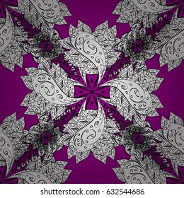 Vector doodle sketch pattern, graphic illustration. Abstract geometric floral seamless background. Tribal ethnic ornate decoration, lace repeating texture. Magenta background. Magenta seamless pattern