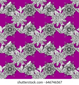 Vector doodle sketch pattern, graphic illustration. Abstract geometric floral seamless background. Magenta background. Magenta seamless pattern. Tribal ethnic ornate decoration, lace repeating texture