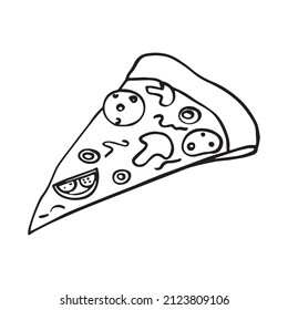 vector doodle, sketch pizza with tomato, pepperoni and mushroom using hand drawing style