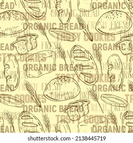 Vector doodle sketch style breads and baguettes bakery seamless pattern