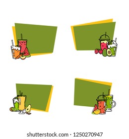 Vector doodle smoothie stickers with text set illustration