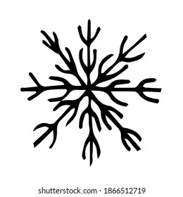 Copo de nieve con doodle vectorial. Elemento de invierno vector dibujado a mano aislado sobre fondo blanco. 