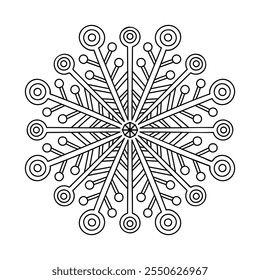 Floco de neve com doodle vetorial. Mandala de inverno desenhada à mão. Ilustração de coloração antistress.