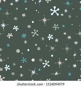 Vector Doodle Snowflakes and Glitter in the Night Background Pattern