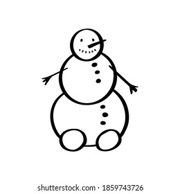 Vector doodle snowman isolated on white background. Holiday black and white illustration. EPS 8