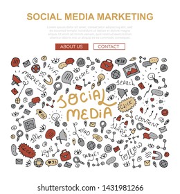 Vector doodle social media marketing strategy concept. SMM icon.
