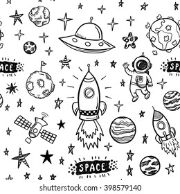 Vector Doodle Space Seamless Pattern