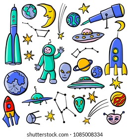 vector doodle space set, hand drawn illustration