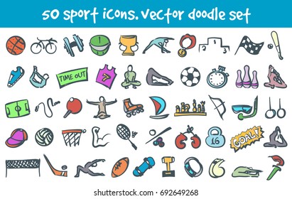 Vector doodle sport icons set. Stock cartoon signs for design.