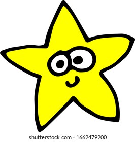 Estrella de doodle vectorial con ojos aislados en fondo blanco.