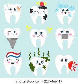 Vector doodle sticker. Cartoon teeth. All objects are repainted.