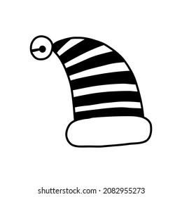 El doodle vectorial rayaba el sombrero aislado en blanco. Santa sombrero con campana.