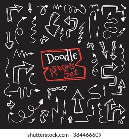 Vector doodle style arrow set. Hand drawn collection of sketch arrows