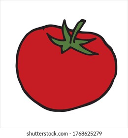 
vector doodle style, carton. a tomato. Cute ripe red tomato icon. clipart vegetable, vegan food, healthy food