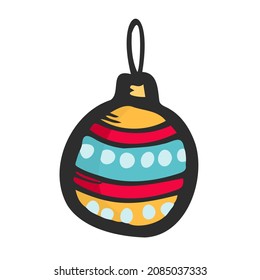 Vector doodle style Christmas toys for the Christmas tree. Christmas tree toy in a hand-drawn style isolated on a white background. Christmas decor element.