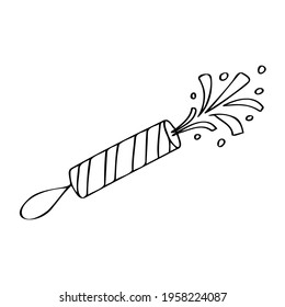 Vector doodle style firecracker for festive fireworks. Cotton with black border.