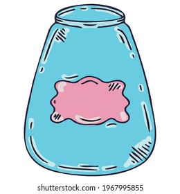 Vektordoodle-Stil Glas mit schwarzer Umrisslinie. Jar mit einem Etikett.