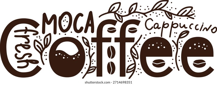 Vector doodle style lettering coffee design element for coffee advertising packaging banner poster hand lettering
