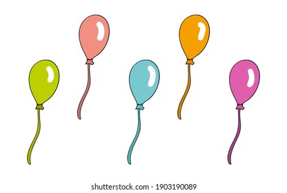 Vector Doodle Style Multicolored Balloons. Design for Postcards, Web Banners, Birthdays Greetings and Invitations.