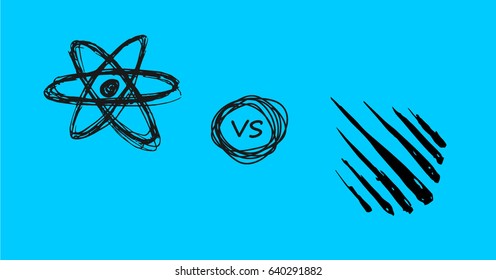 Vector Doodle Style React Js Verses Meteor Js Symbols On Blue Background