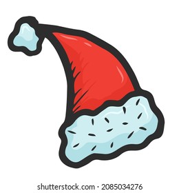 Sombrero de Santa con estilo vector Doodle aislado en fondo blanco. Accesorio doodle santa dibujado a mano. Elemento de Navidad para pegatinas y planeadores
