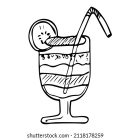 vector doodle summer beverages. line summer juice and cocktails sketch