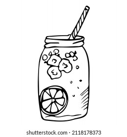 vector doodle summer beverages. line summer juice and cocktails sketch