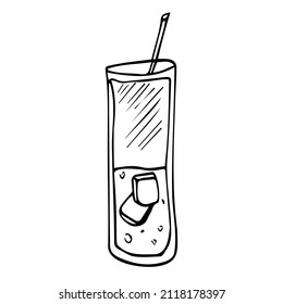 vector doodle summer beverages. line summer juice and cocktails sketch