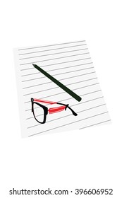 Vector doodle sunglasses icon illustration with color, drawn on lined note paper.